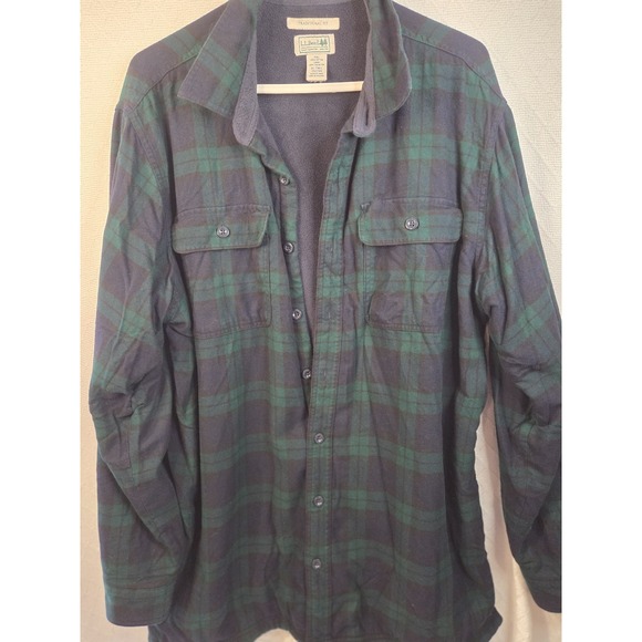 LL BEAN Mens XL TALL Fleece Lined Plaid Flannel Shirt Shacket Hiking Gorpcore - Picture 1 of 9